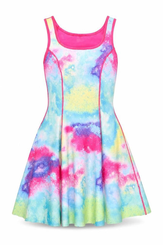 Womens Multicoloured Tie Dye Polyester Skater Dress  Size XS  Round Neck Pullover - Reversible, Watermelon