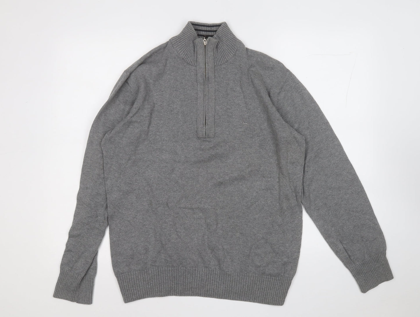 Hampton Mens Grey Mock Neck  Cotton Pullover Jumper Size M