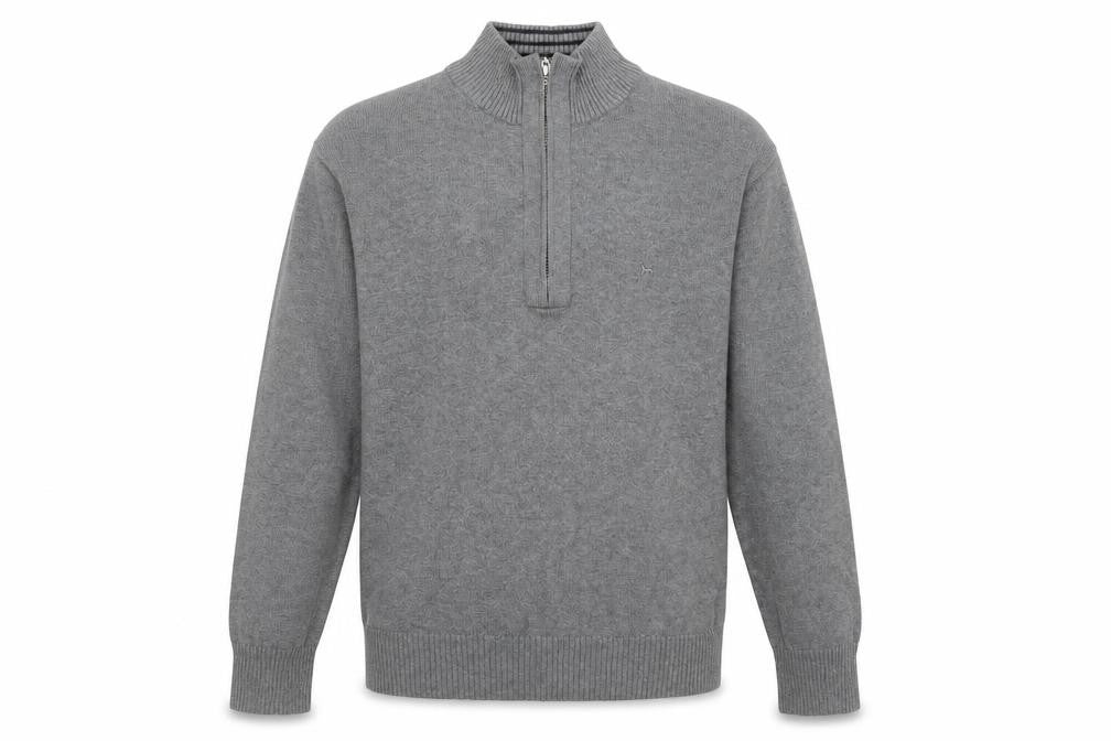 Hampton Mens Grey Mock Neck  Cotton Pullover Jumper Size M