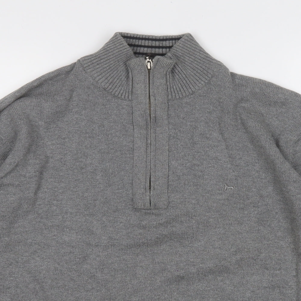 Hampton Mens Grey Mock Neck  Cotton Pullover Jumper Size M