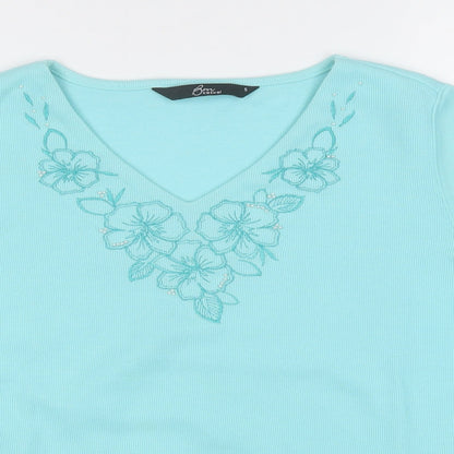Bonmarché Womens Blue V-Neck Polyester Pullover Jumper Size S