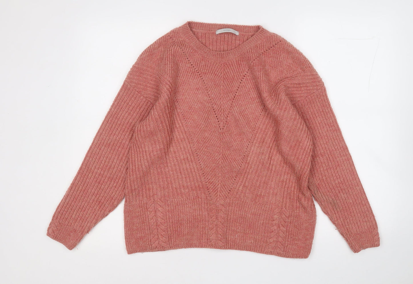 George Womens Red Round Neck  Acrylic Pullover Jumper Size 12