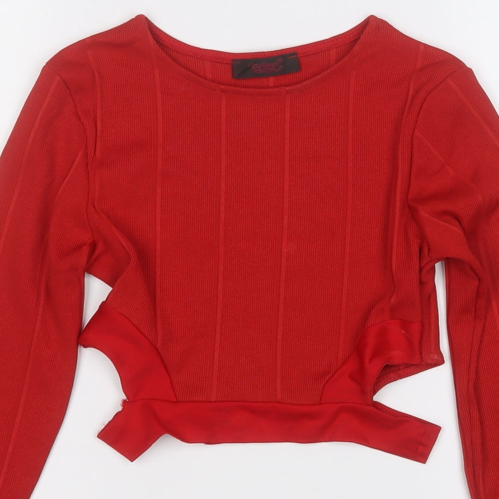 Preworn Womens Red Round Neck  Polyester Pullover Jumper Size 8