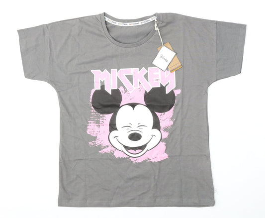 brand threads Womens Grey  Cotton Basic T-Shirt Size S Round Neck - Mickey Mouse