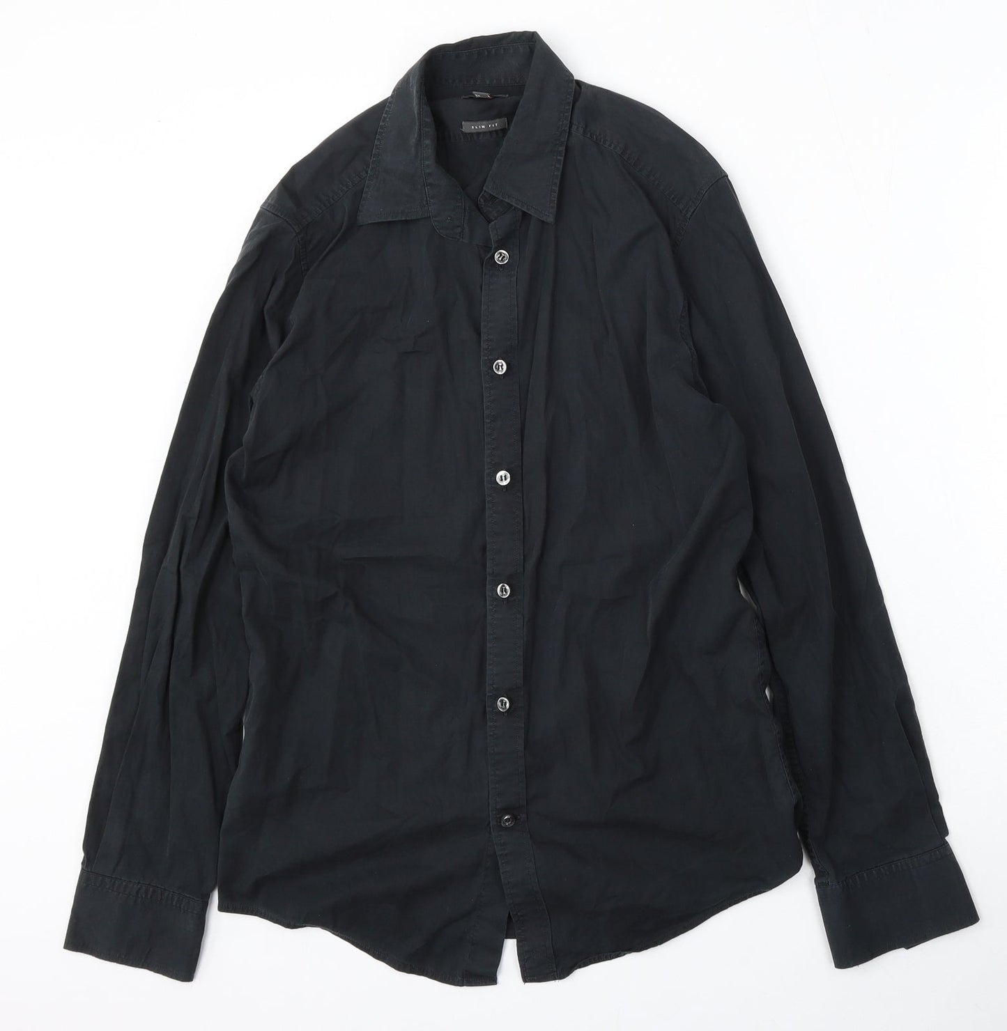 Mexx Mens Black  Polyester  Button-Up Size S Collared Button