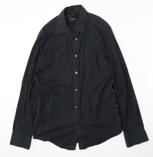 Mexx Mens Black  Polyester  Button-Up Size S Collared Button