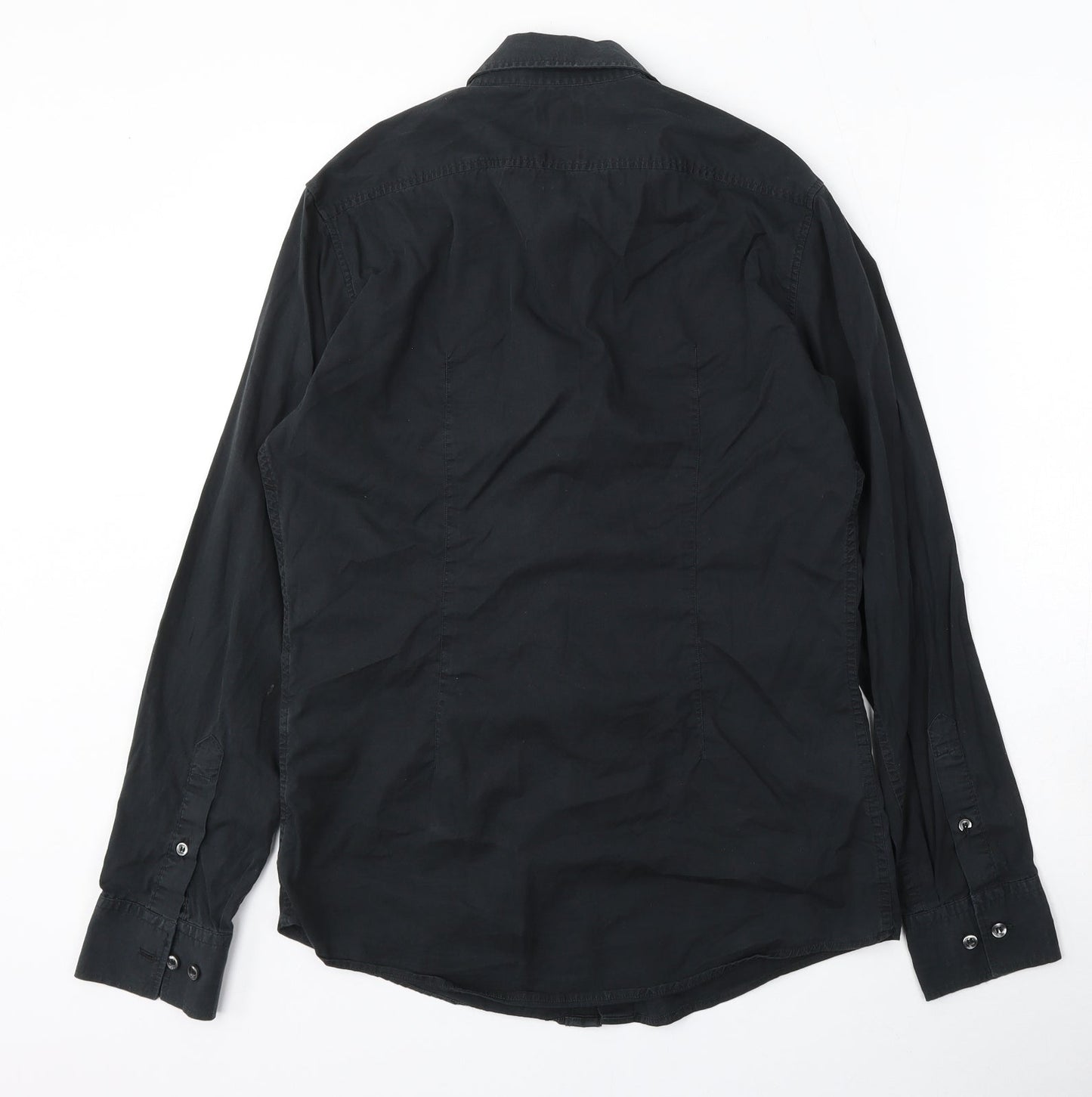 Mexx Mens Black  Polyester  Button-Up Size S Collared Button