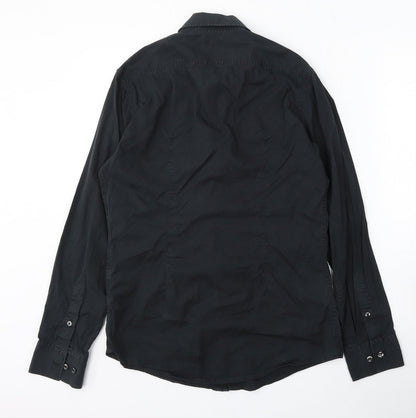 Mexx Mens Black  Polyester  Button-Up Size S Collared Button
