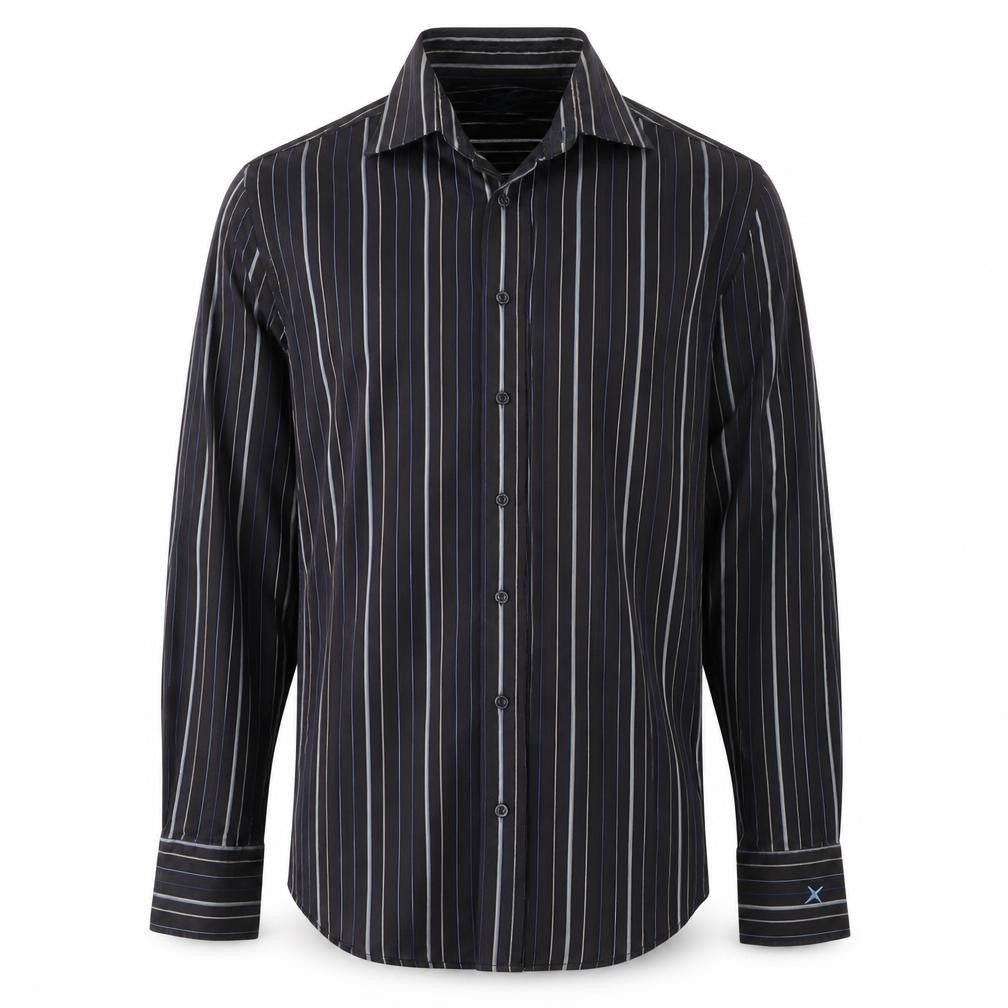 Soviet Mens Black Striped Cotton  Button-Up Size M Collared Button