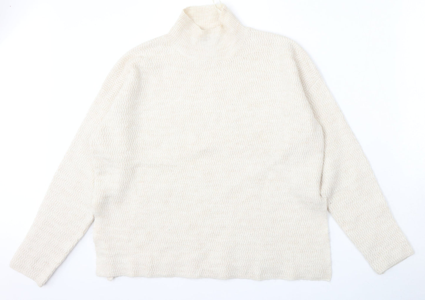 Primark Womens Beige Mock Neck  Acrylic Pullover Jumper Size 10