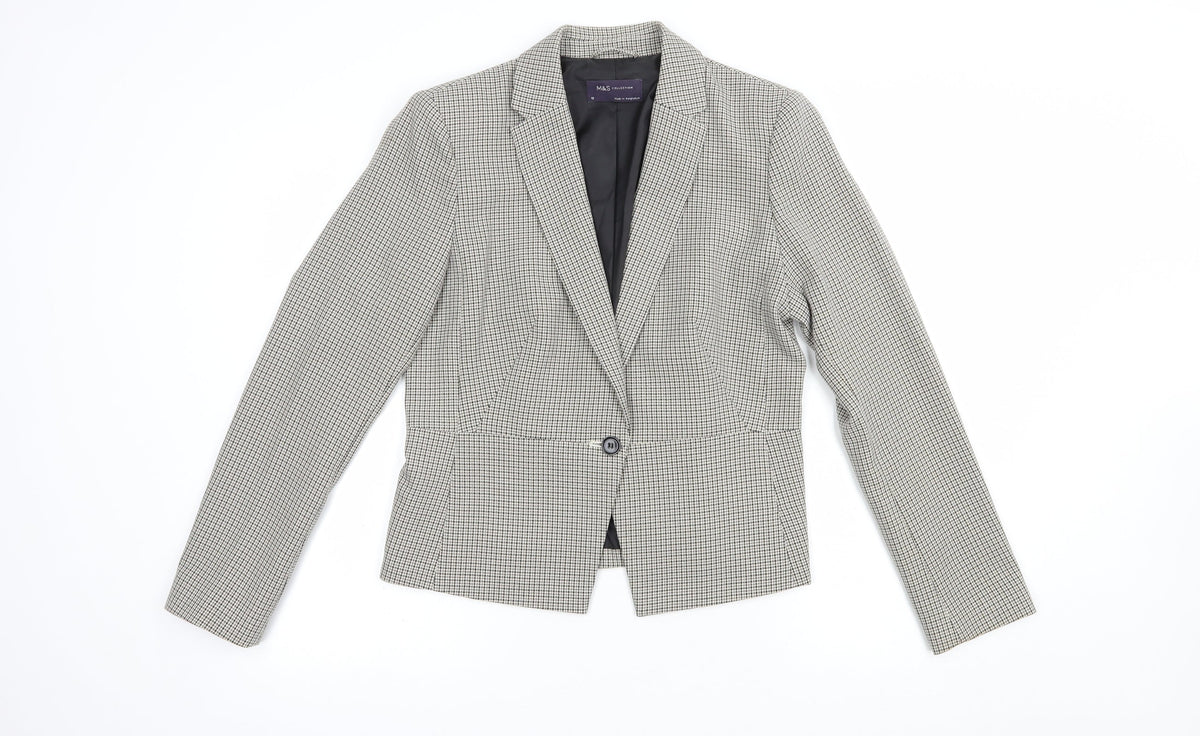Marks & Spencer Womens Beige Houndstooth  Jacket Blazer Size 10  Button