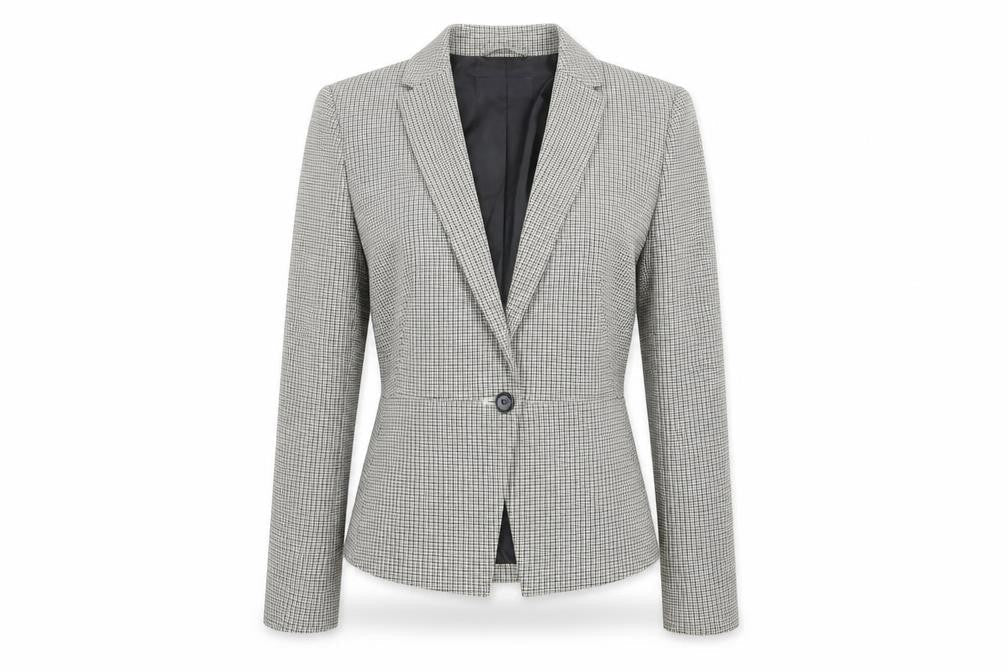 Marks & Spencer Womens Beige Houndstooth  Jacket Blazer Size 10  Button