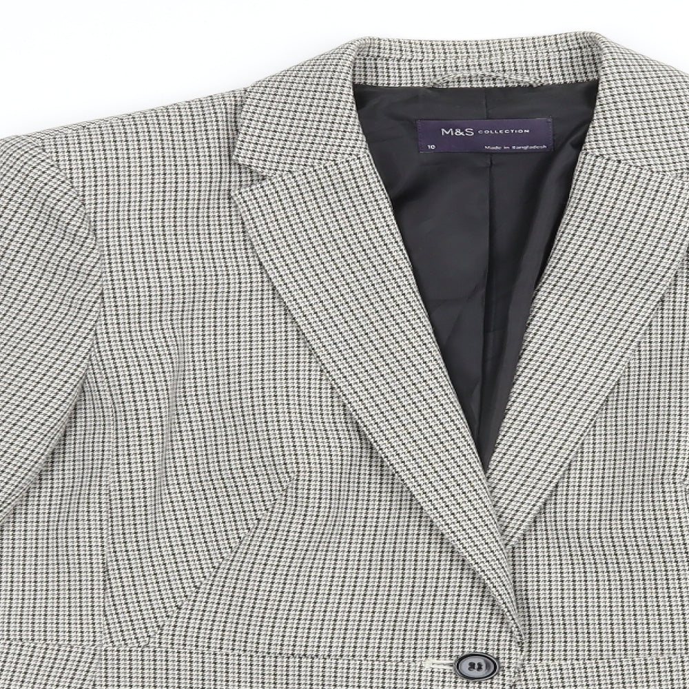 Marks & Spencer Womens Beige Houndstooth  Jacket Blazer Size 10  Button