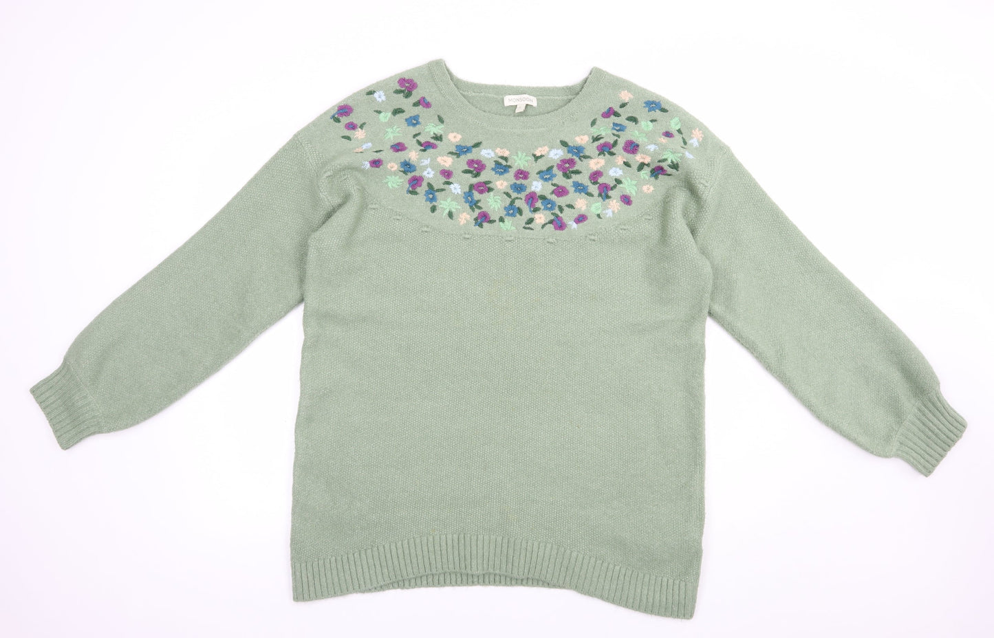 Monsoon Womens Green Boat Neck  Acrylic Pullover Jumper Size L