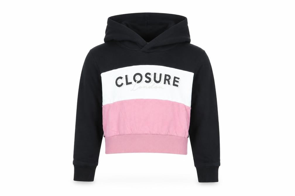 Closure Girls Black Colourblock Cotton Pullover Hoodie Size 8-9 Years  Pullover