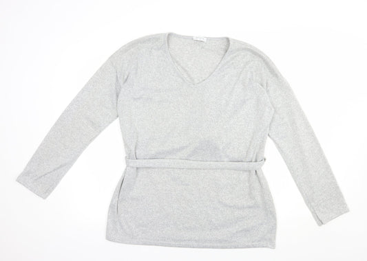 Papaya Womens Grey V-Neck  Polyester Pullover Jumper Size 12