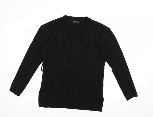 PRETTYLITTLETHING Womens Black V-Neck  Acrylic Pullover Jumper Size S
