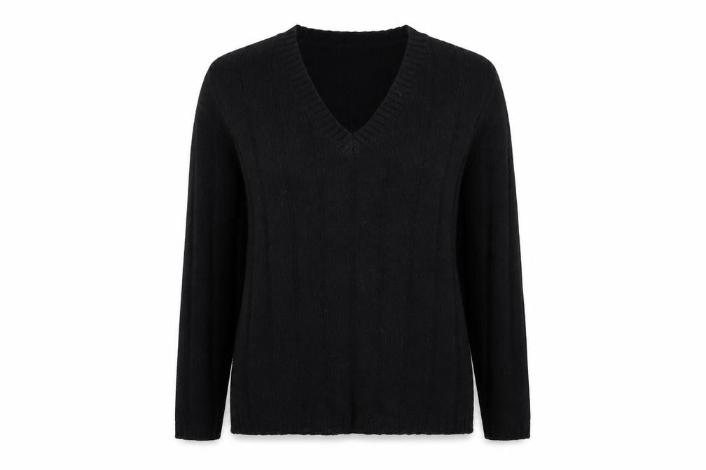 PRETTYLITTLETHING Womens Black V-Neck  Acrylic Pullover Jumper Size S