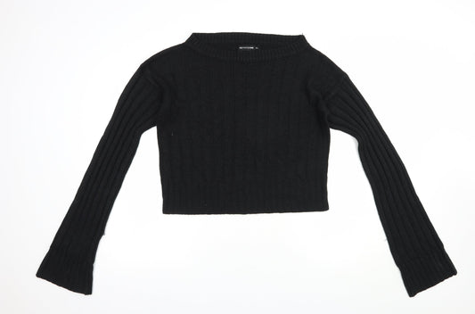 PRETTYLITTLETHING Womens Black Boat Neck  Acrylic Pullover Jumper Size M