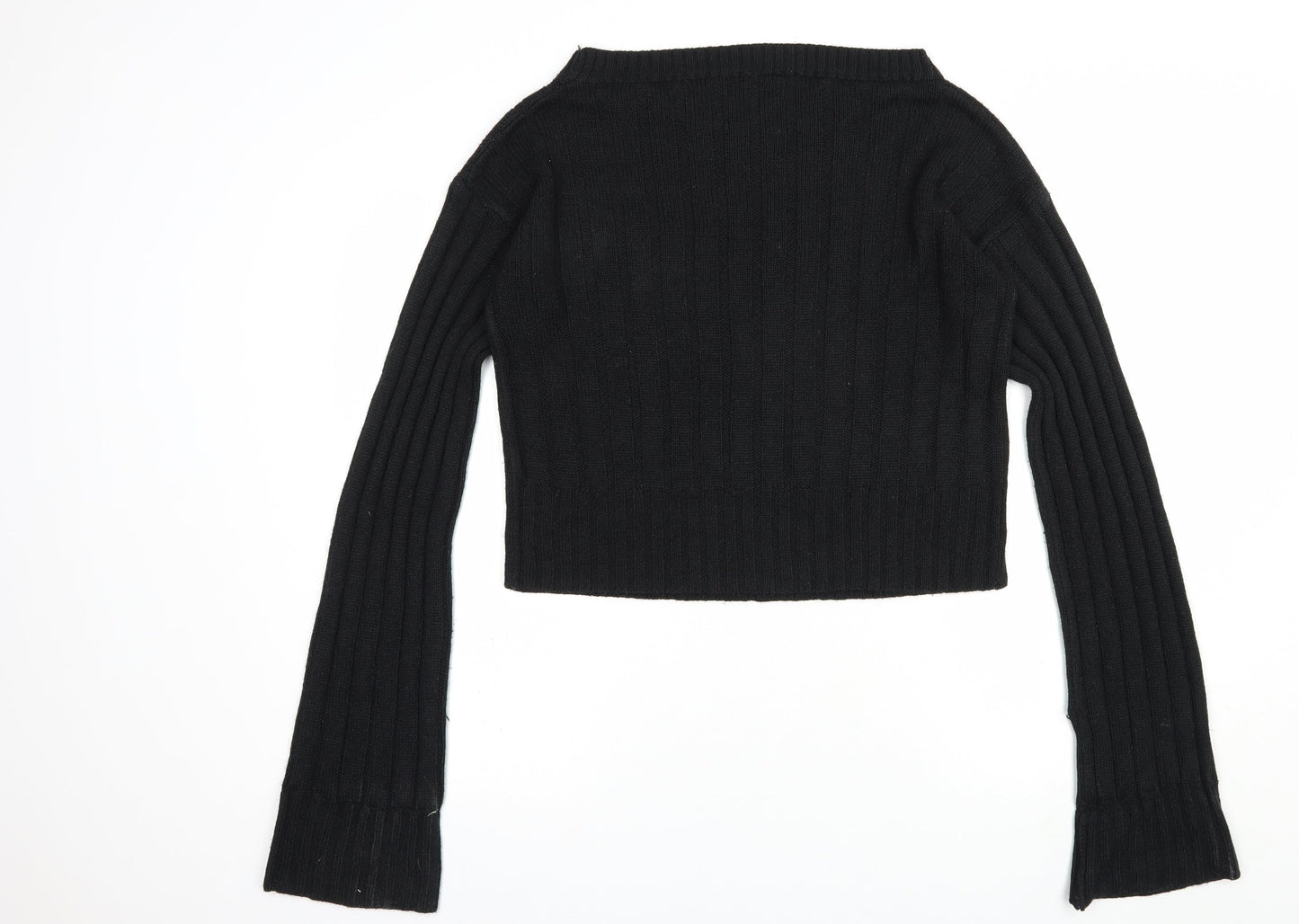 PRETTYLITTLETHING Womens Black Boat Neck  Acrylic Pullover Jumper Size M