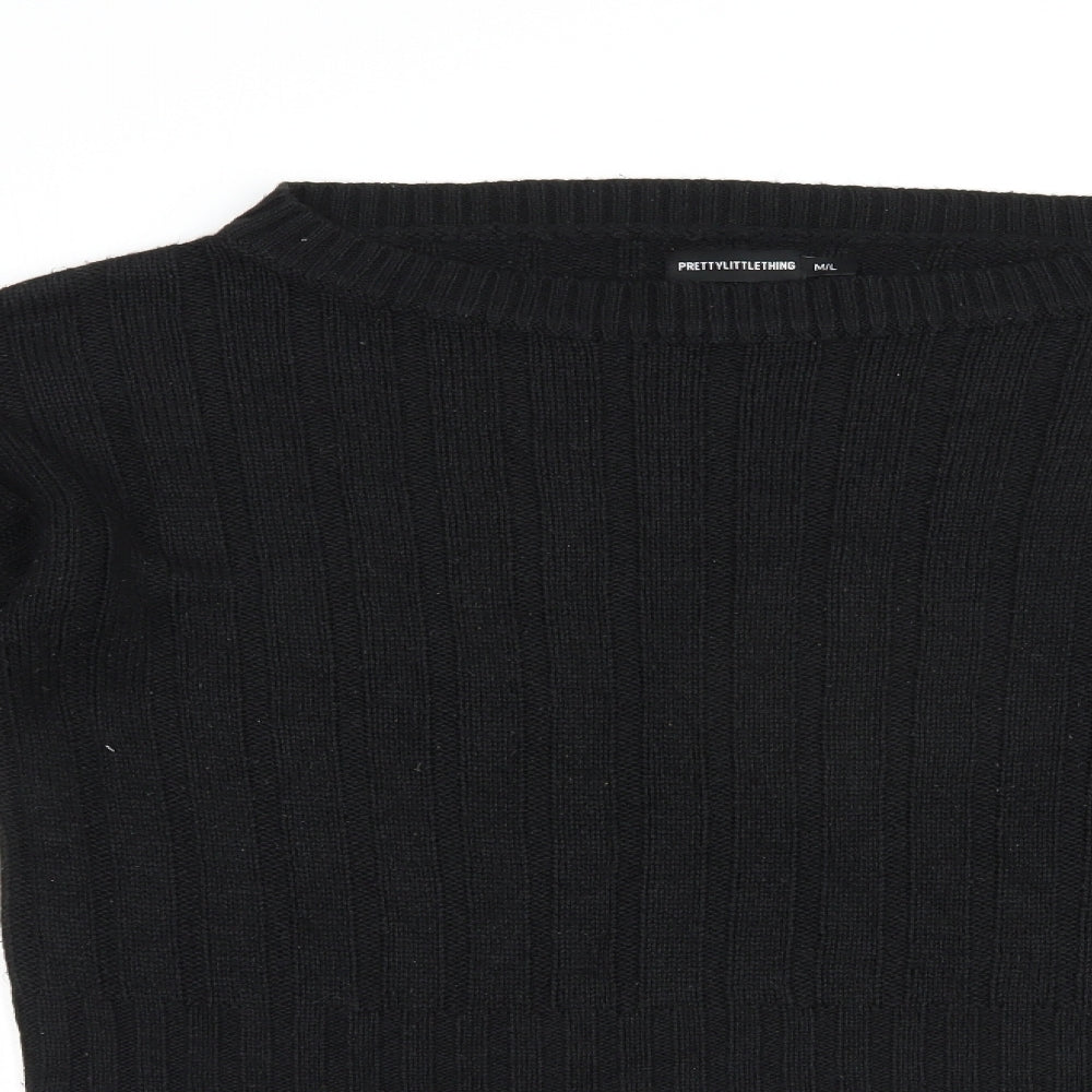 PRETTYLITTLETHING Womens Black Boat Neck  Acrylic Pullover Jumper Size M