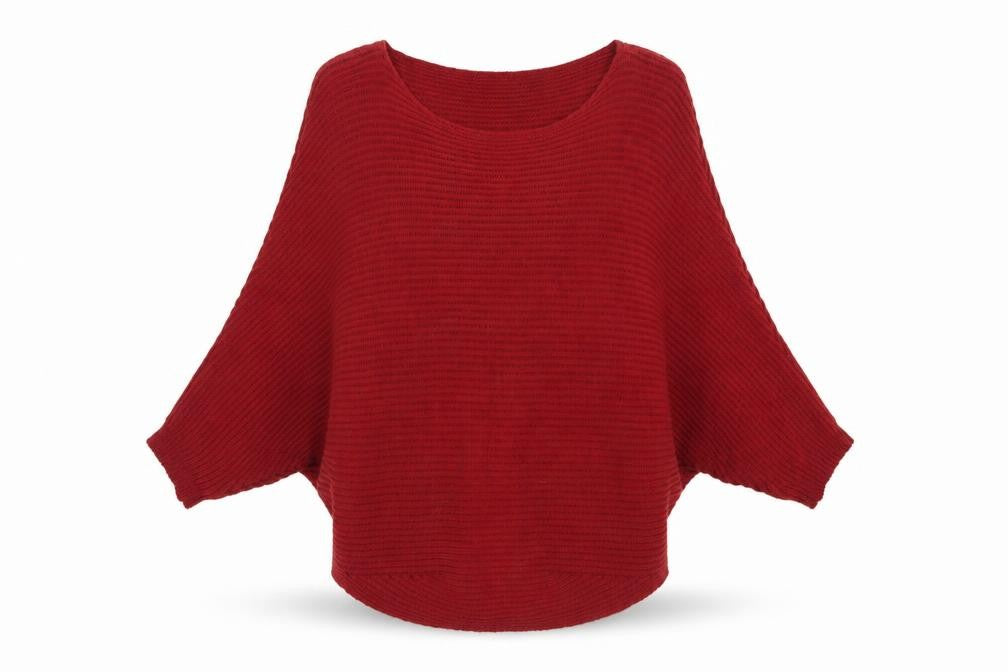 LEONARDO Womens Red Boat Neck  Acrylic Pullover Jumper Size M