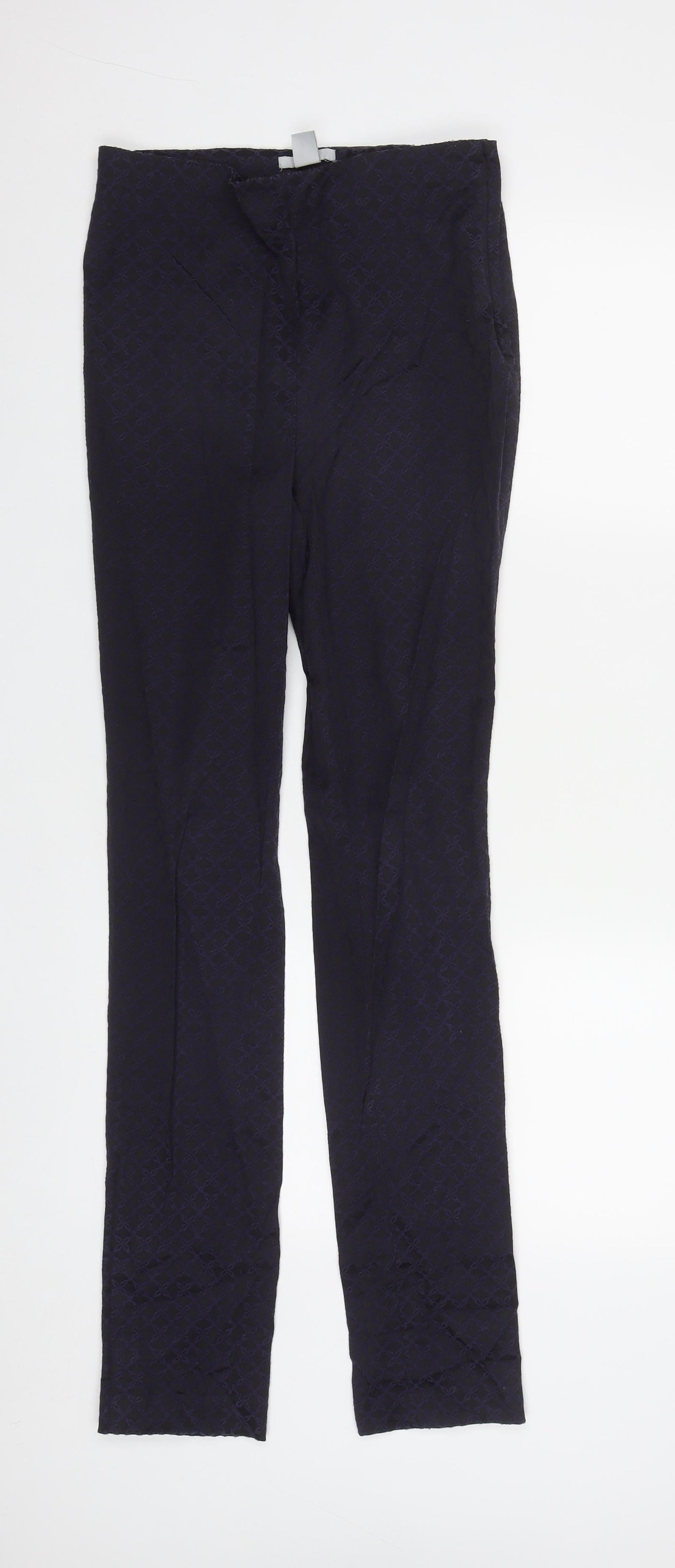 H&M Womens Black Geometric Cotton Trousers  Size 8 L32 in Regular Zip