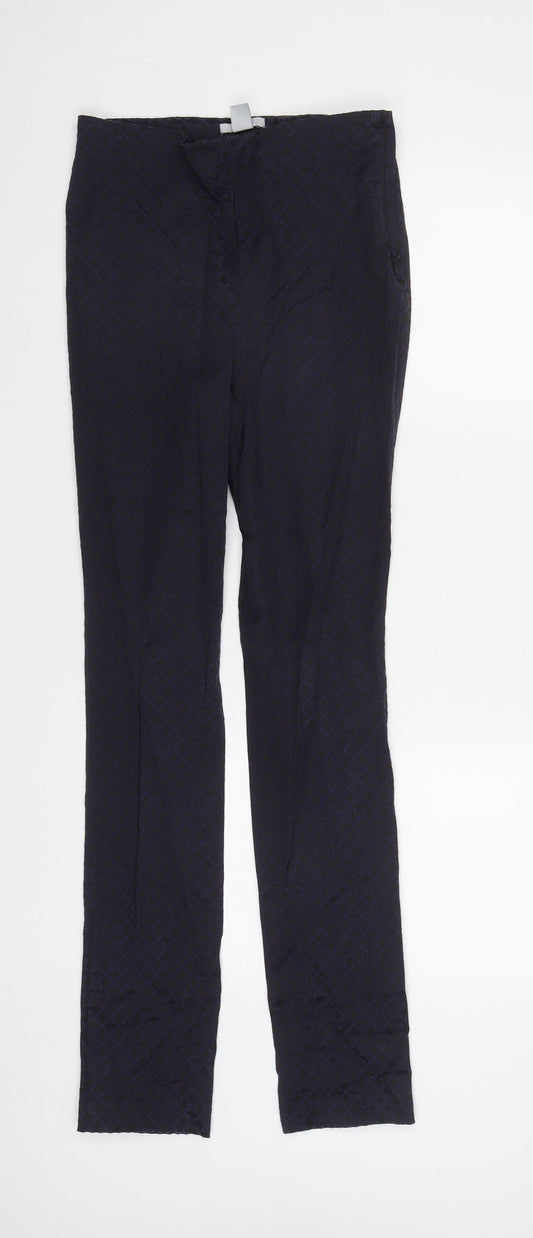 H&M Womens Black Geometric Cotton Trousers  Size 8 L32 in Regular Zip