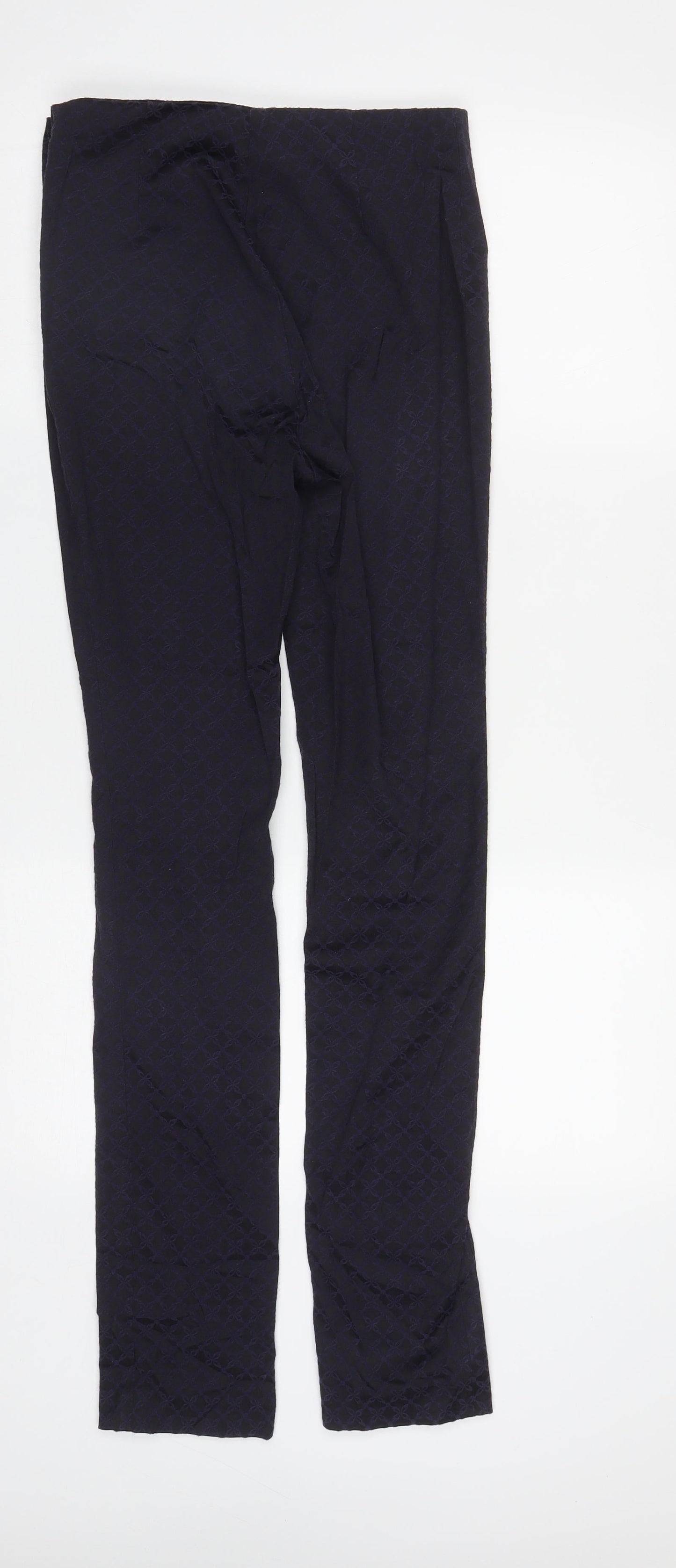 H&M Womens Black Geometric Cotton Trousers  Size 8 L32 in Regular Zip