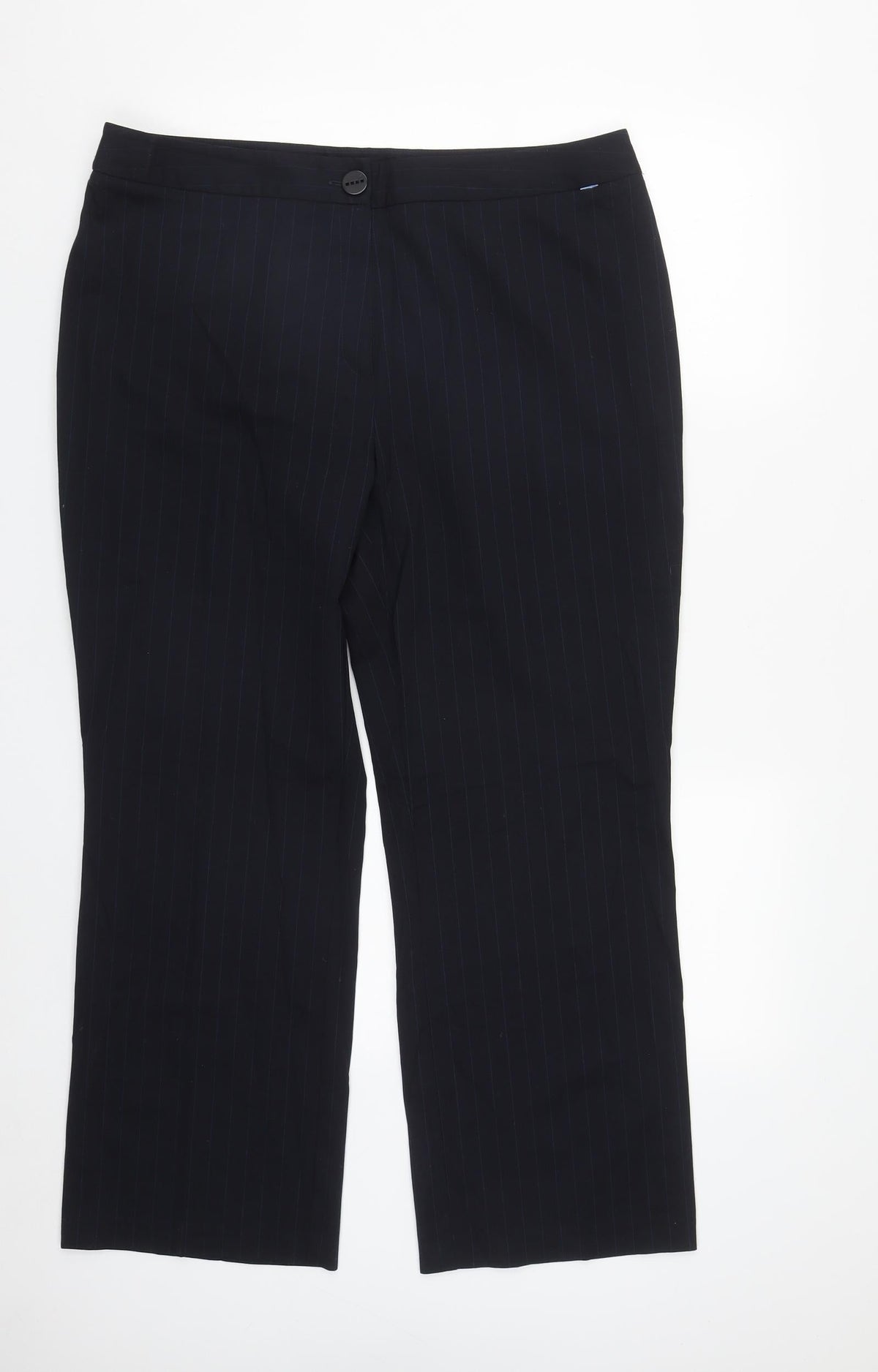 Preworn Womens Blue Striped Polyester Trousers  Size 18 L30 in Regular Zip