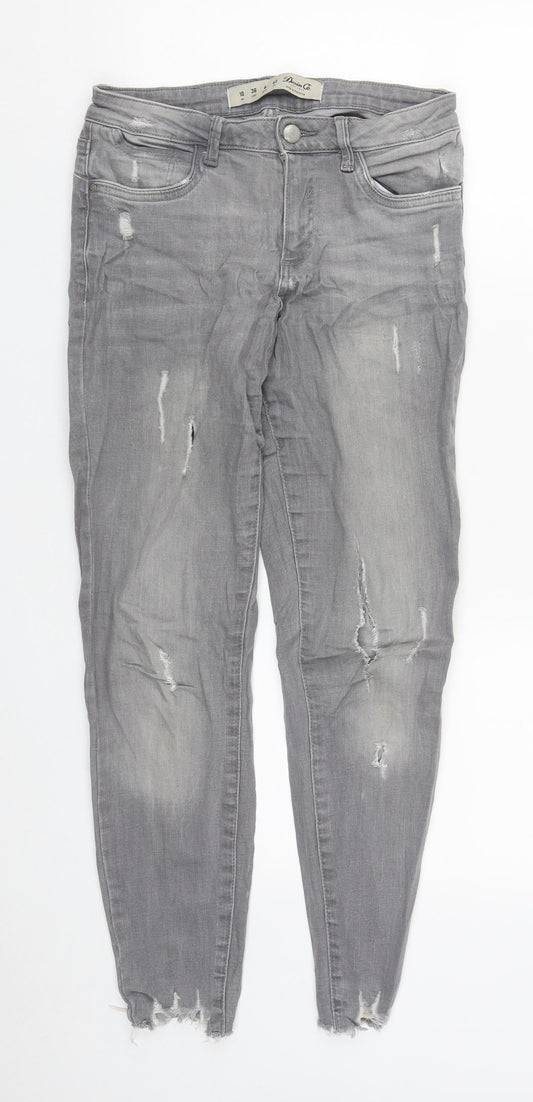 Denim & Co. Womens Grey  Cotton Straight Jeans Size 10 L28 in Regular Zip