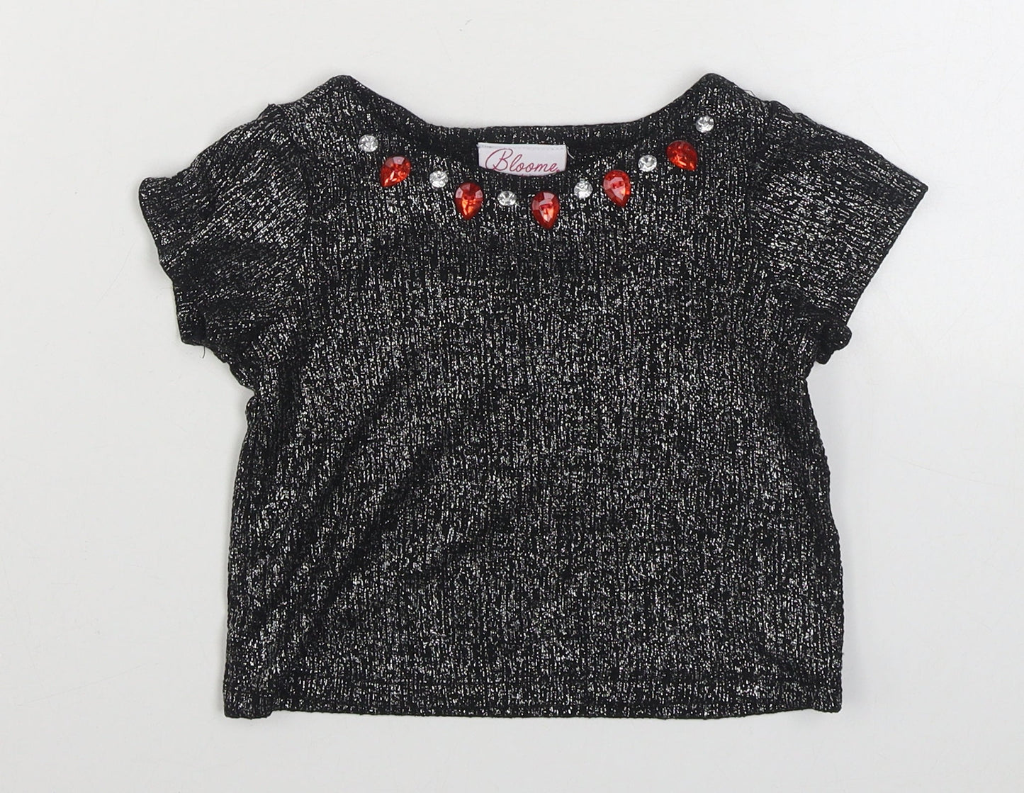 Bloome Girls Black  Polyester Basic T-Shirt Size 4 Years Boat Neck Pullover