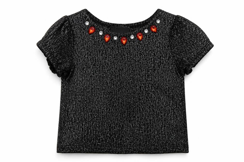 Bloome Girls Black  Polyester Basic T-Shirt Size 4 Years Boat Neck Pullover