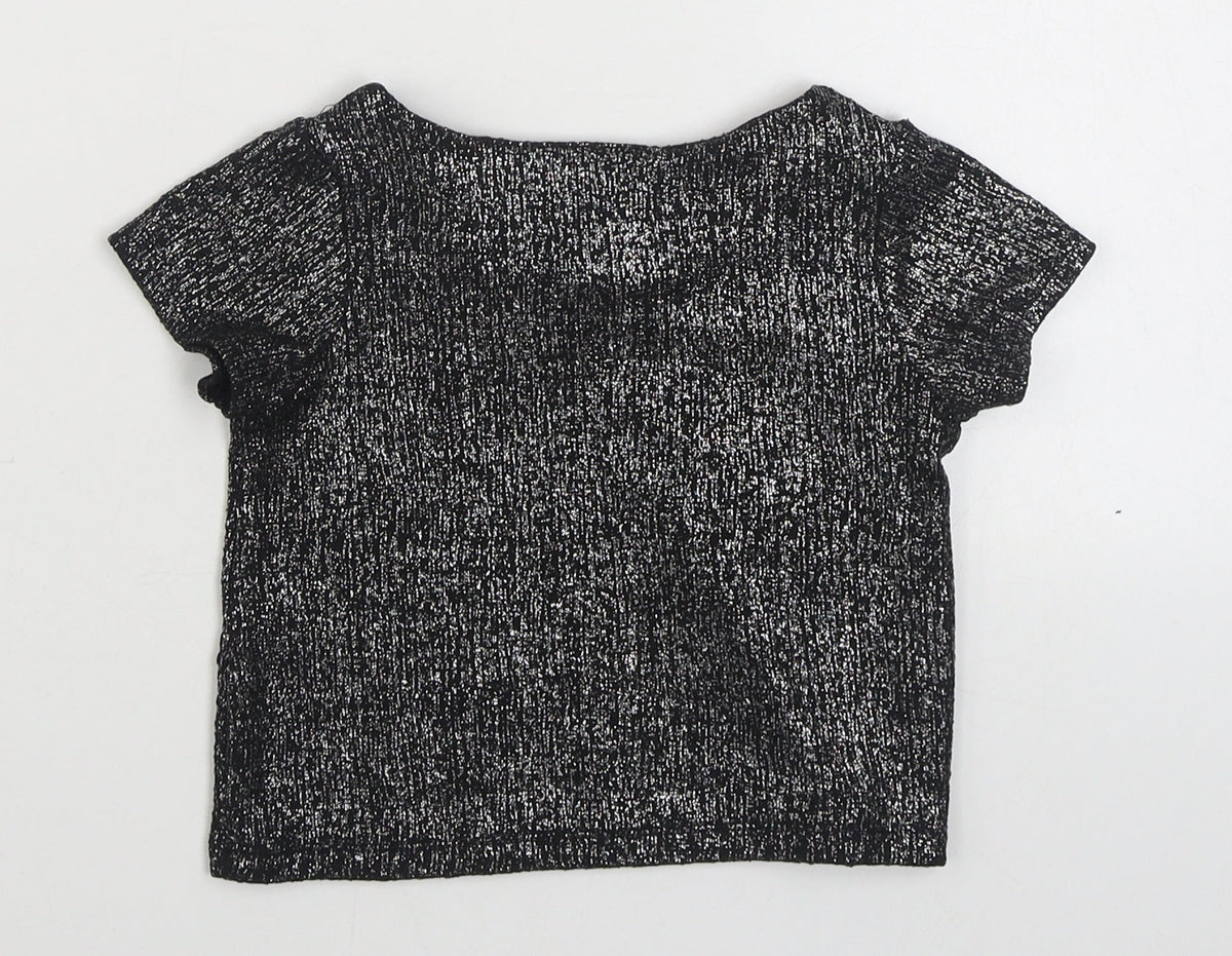 Bloome Girls Black  Polyester Basic T-Shirt Size 4 Years Boat Neck Pullover