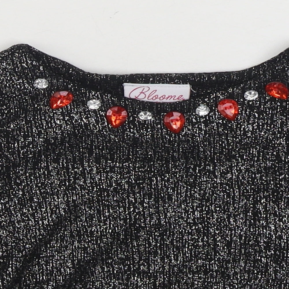 Bloome Girls Black  Polyester Basic T-Shirt Size 4 Years Boat Neck Pullover