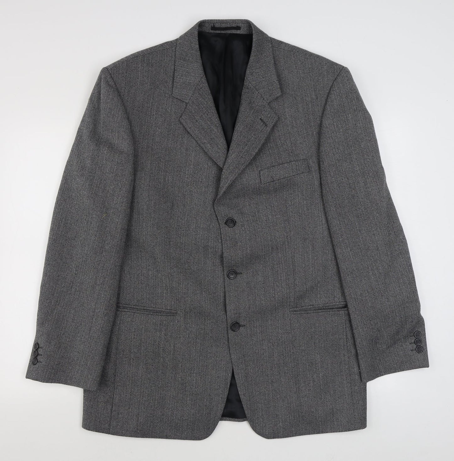 Varteks Mens Grey Herringbone Wool Jacket Suit Jacket Size 42