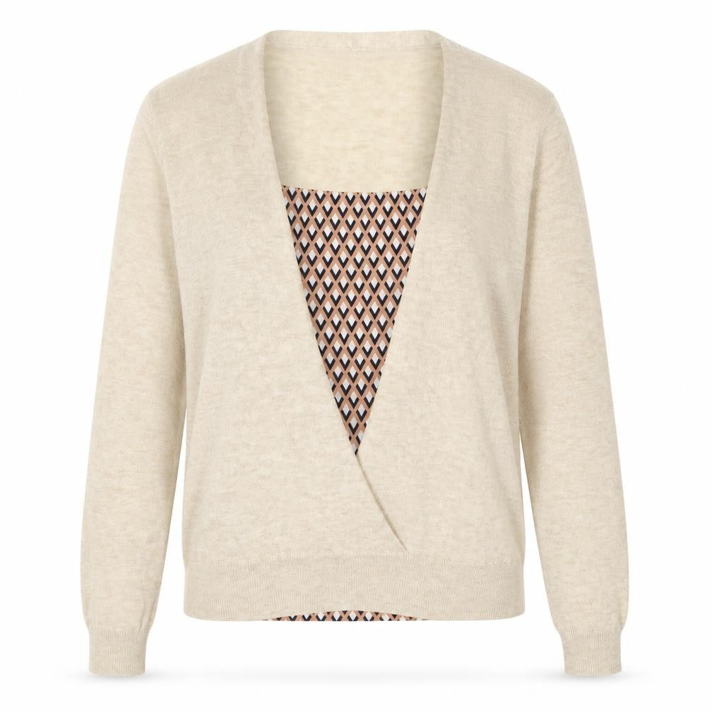 F&F Womens Beige V-Neck Geometric Acrylic Cardigan Jumper Size 10