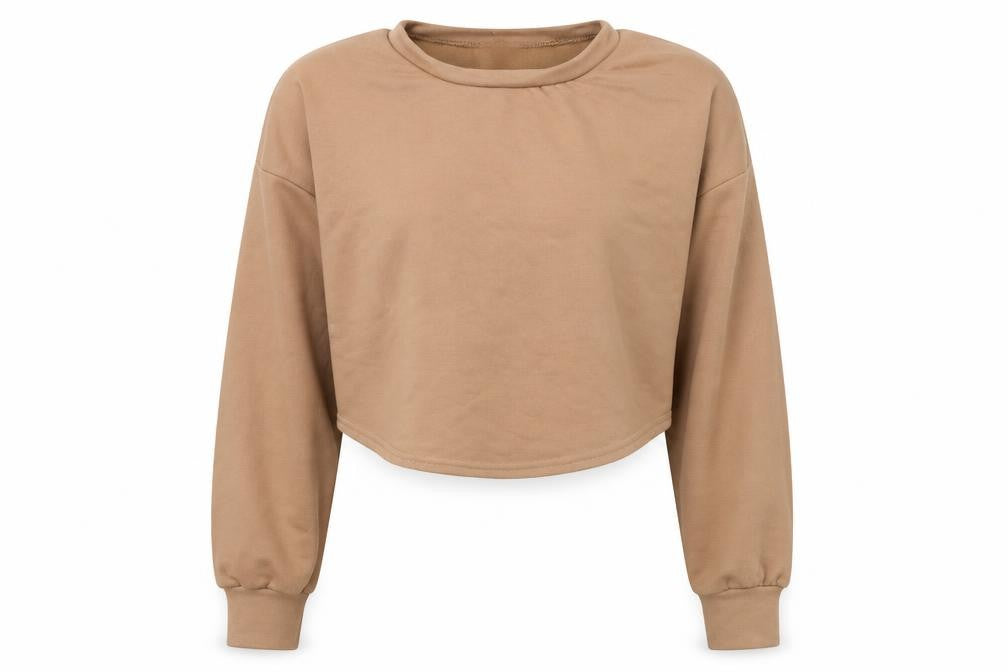 Boohoo Womens Beige  Cotton Pullover Sweatshirt Size S  Pullover - Cropped