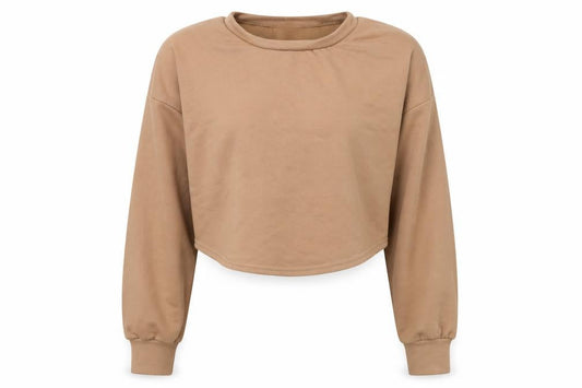 Boohoo Womens Beige  Cotton Pullover Sweatshirt Size S  Pullover - Cropped