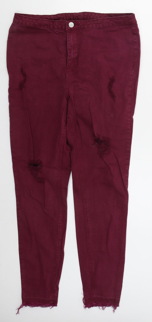 Denim Co Womens Red  Cotton Skinny Jeans Size 32 in L27 in Regular Button - Burgundy