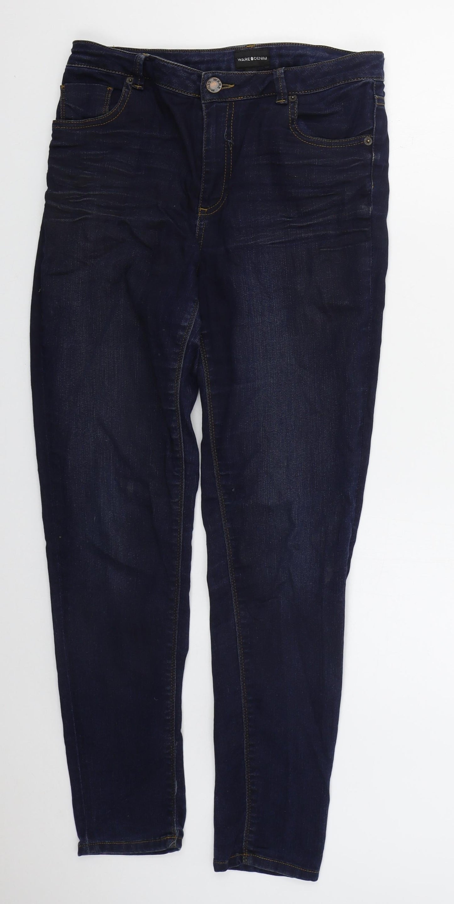 Warehouse Womens Blue  Cotton Skinny Jeans Size 12 L29 in Regular Button