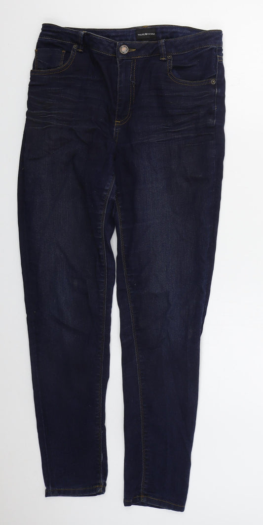 Warehouse Womens Blue  Cotton Skinny Jeans Size 12 L29 in Regular Button