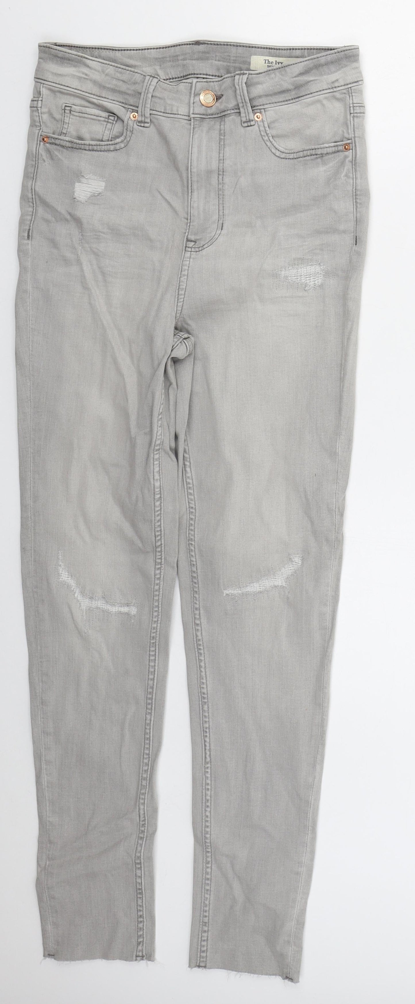 Marks and Spencer Womens Grey  Cotton Skinny Jeans Size 10 L27 in Regular Button