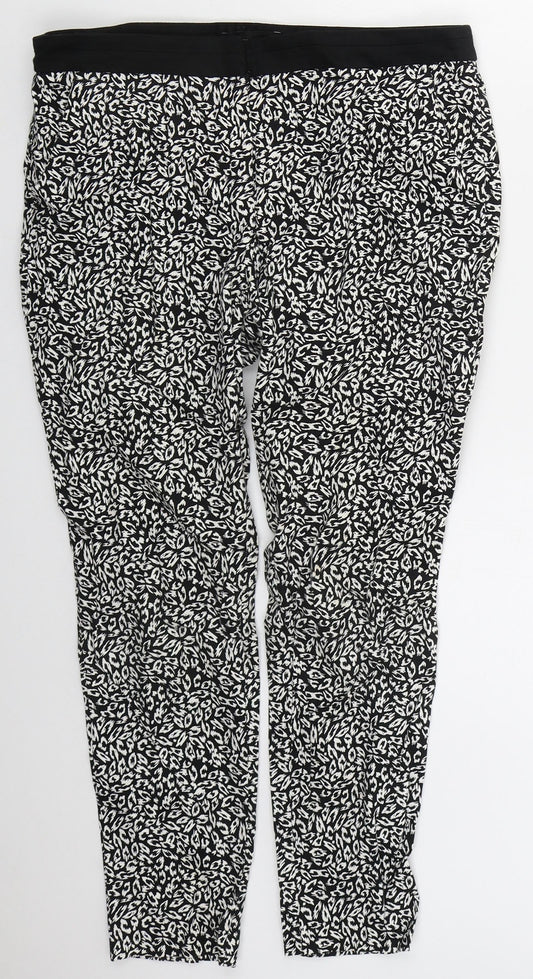 Atmosphere Womens Black Animal Print Cotton Trousers  Size 10 L26 in Regular Hook & Eye