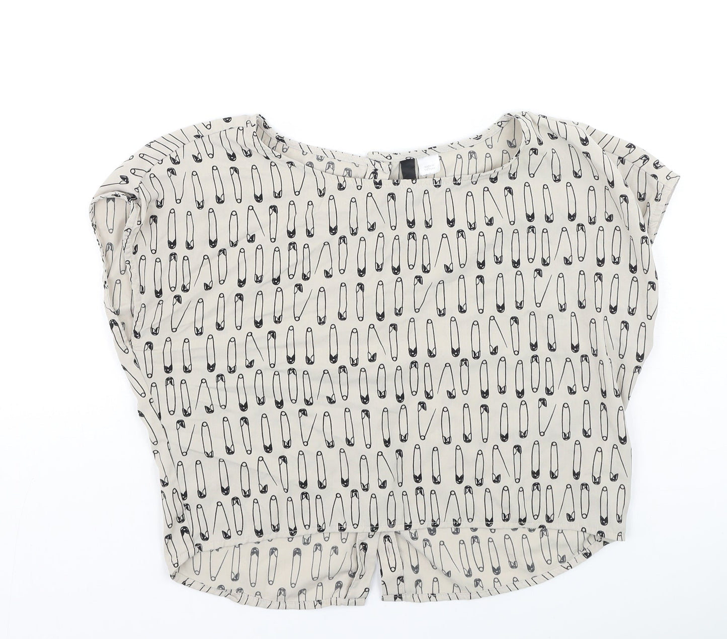 H&M Womens Beige  Polyester Basic Blouse Size S Round Neck