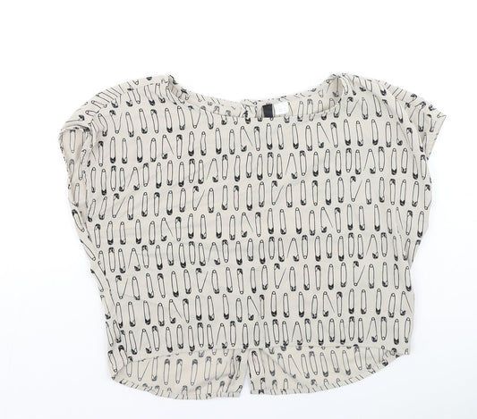 H&M Womens Beige  Polyester Basic Blouse Size S Round Neck