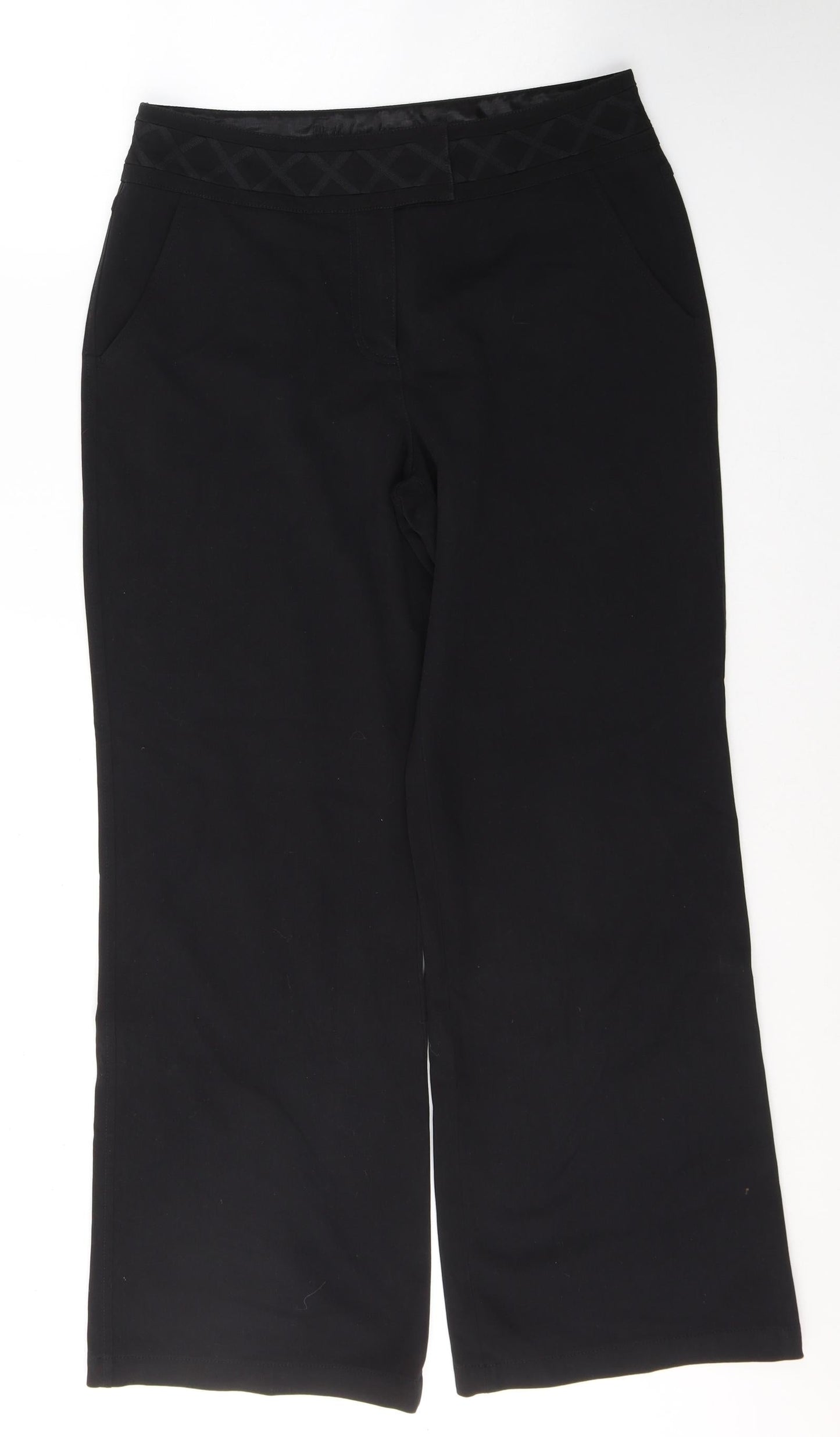 Per Una Womens Black  Cotton Trousers  Size 12 L30 in Regular Button