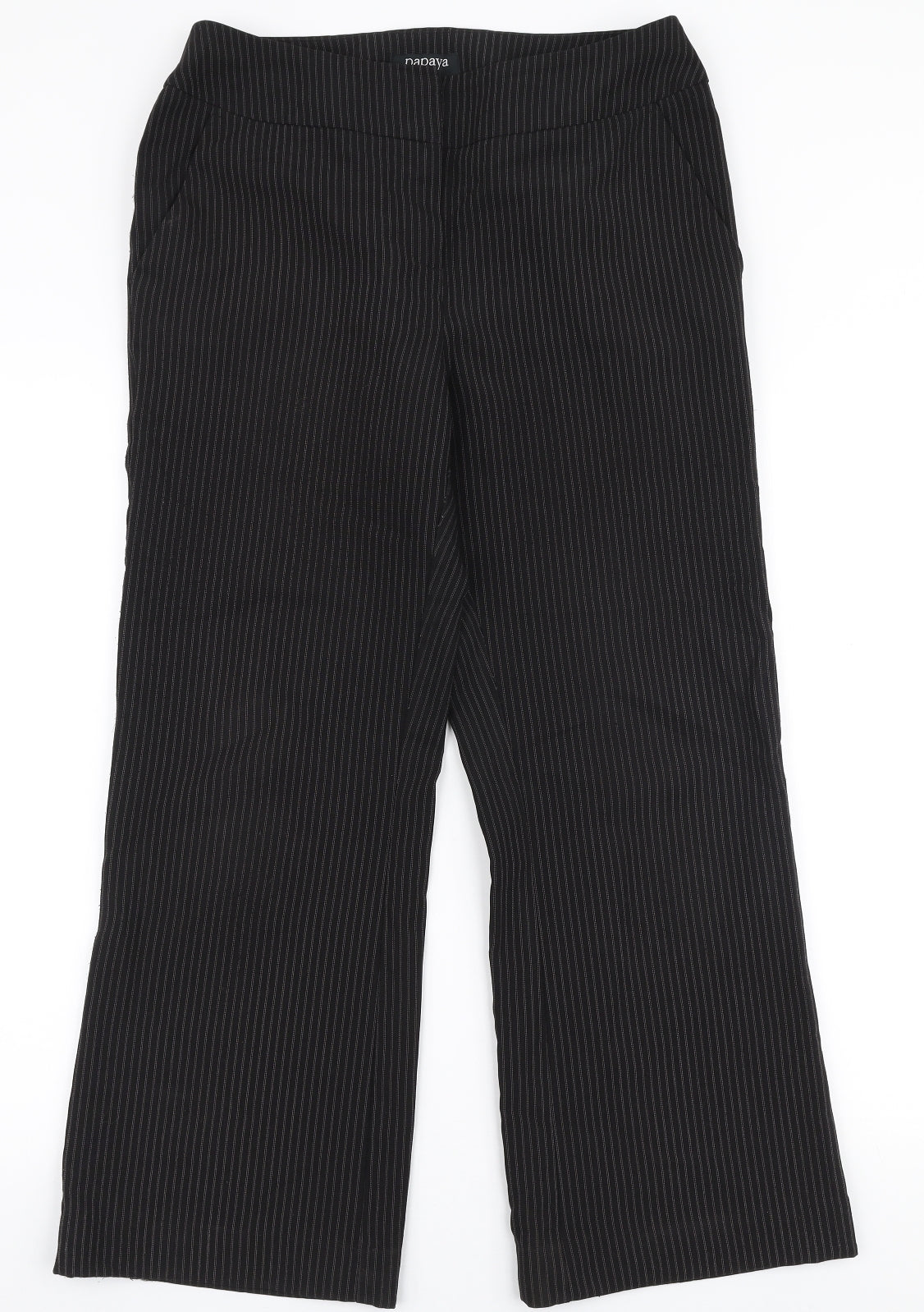 Papaya Womens Black Striped Polyester Trousers  Size 12 L27 in Regular Zip