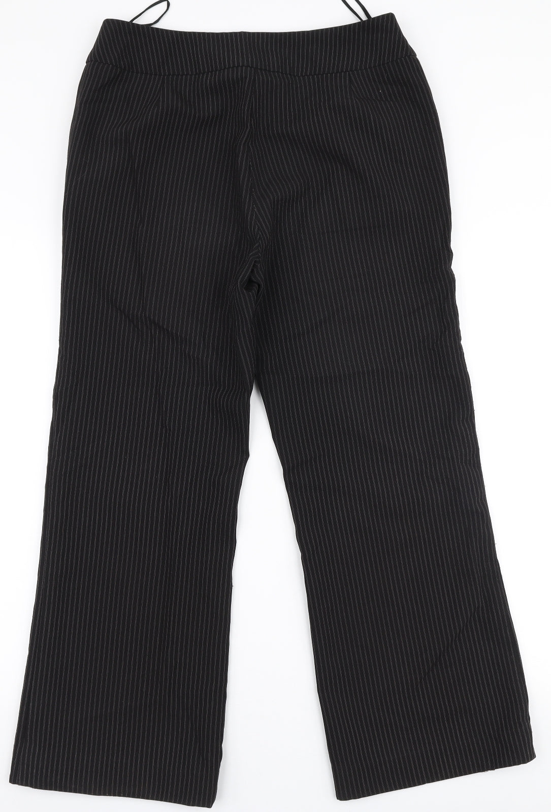 Papaya Womens Black Striped Polyester Trousers  Size 12 L27 in Regular Zip