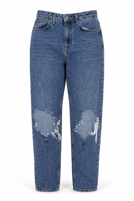 Topshop Womens Blue  Cotton Mom Jeans Size 28 in L32 in Regular Zip